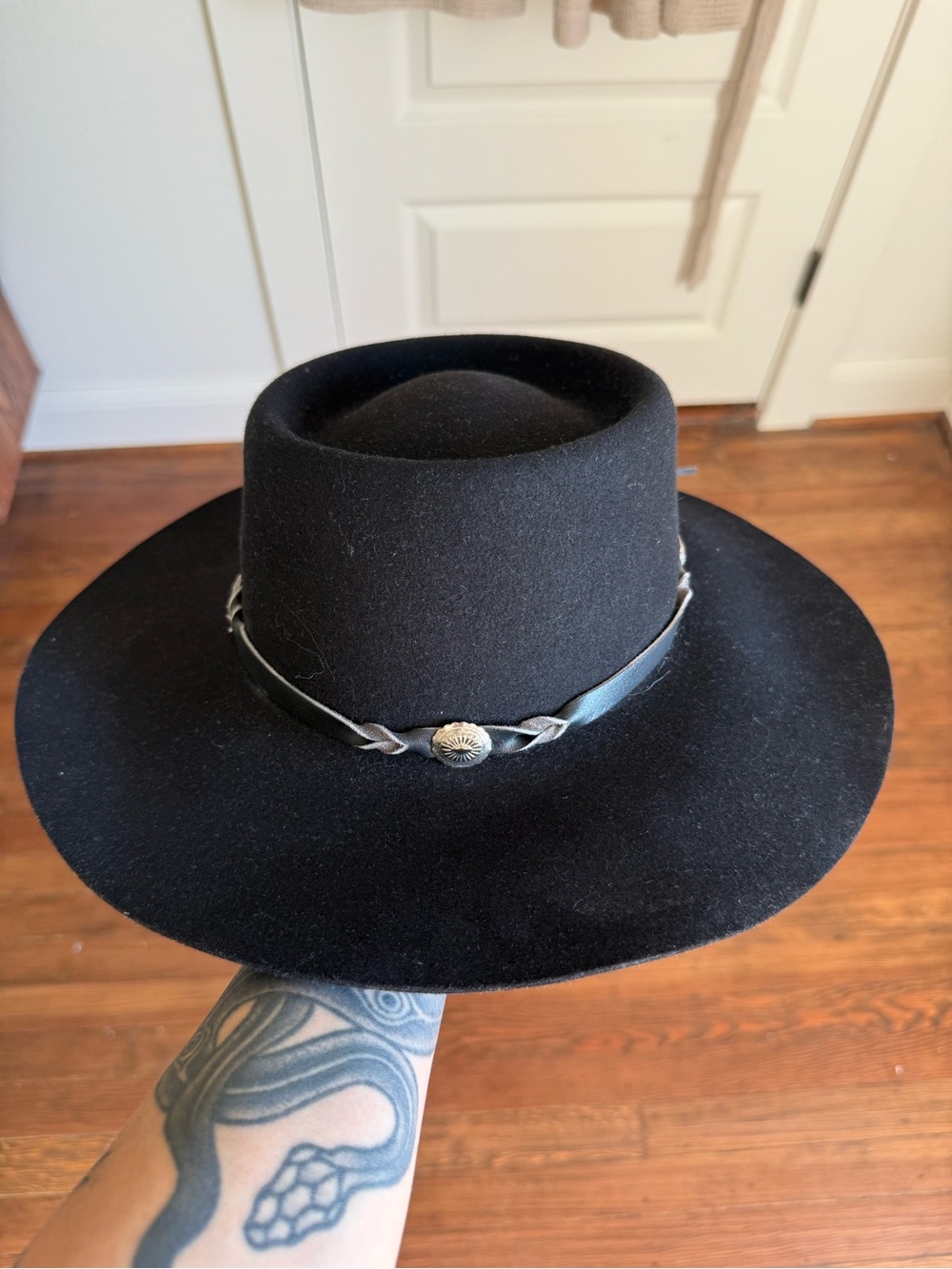 Bare Necessities Black Wide-Brim Genuine Fur Felt Rancher Hat with Braided Band